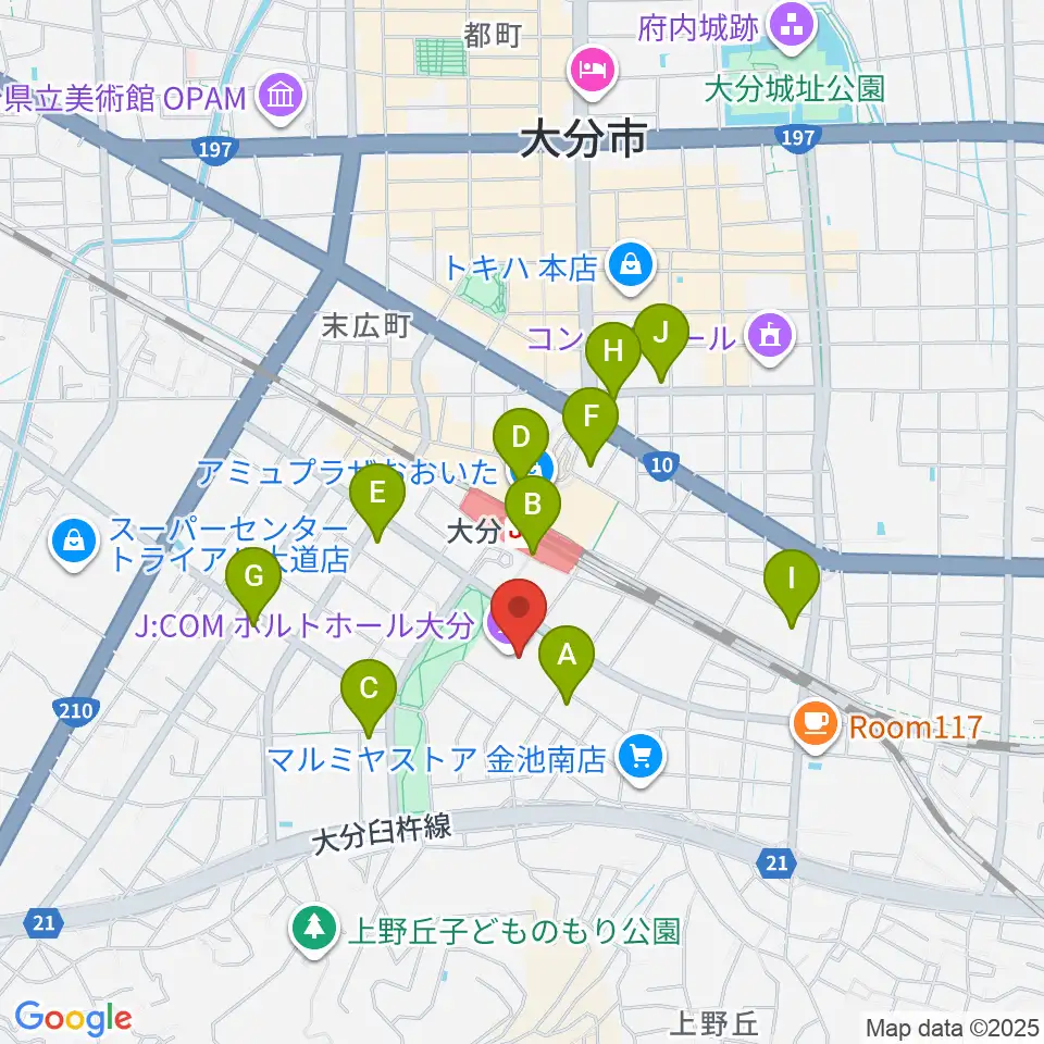 ホルトホール大分 スタジオA/B/C周辺のコンビニエンスストア一覧地図