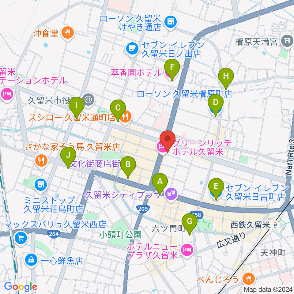 久留米ライズアップ周辺のコンビニエンスストア一覧地図