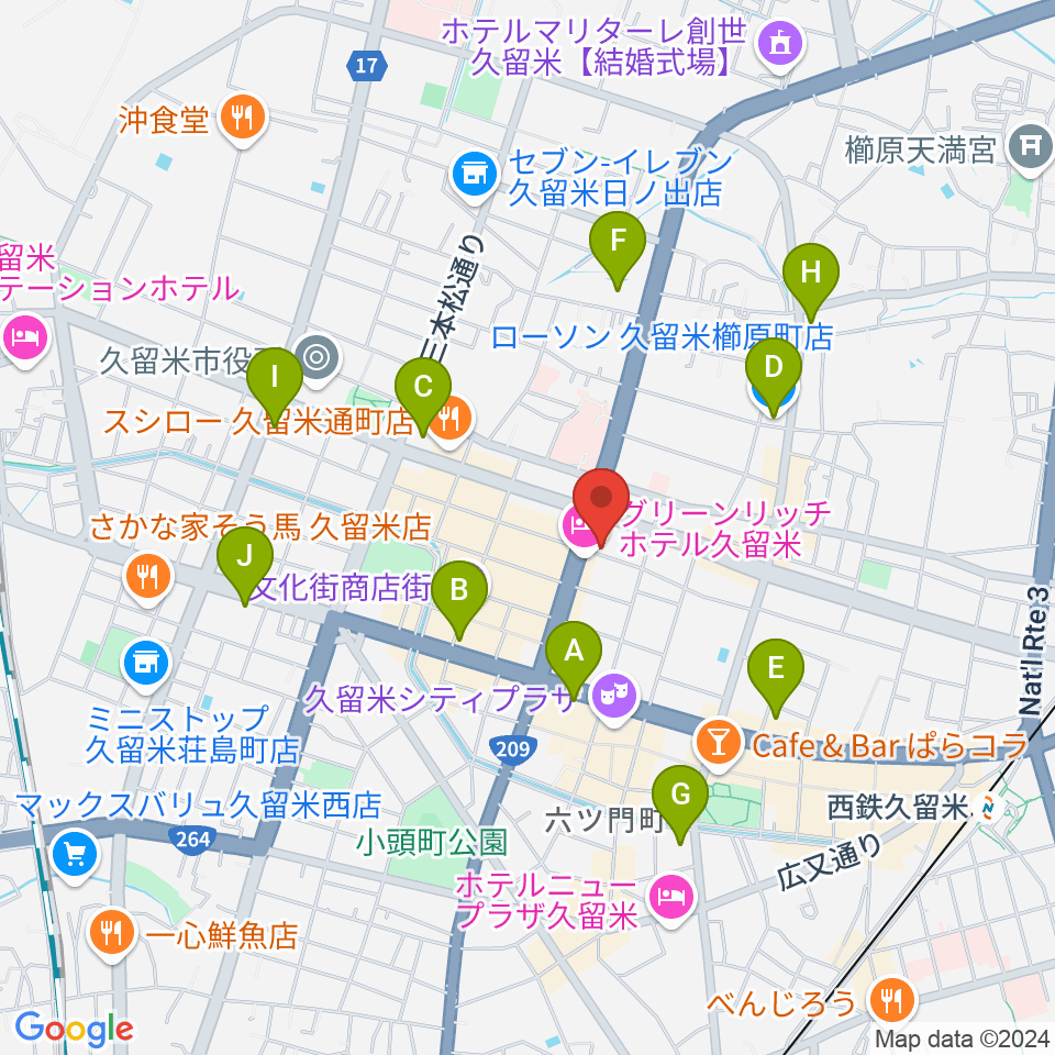 久留米ライズアップ周辺のコンビニエンスストア一覧地図