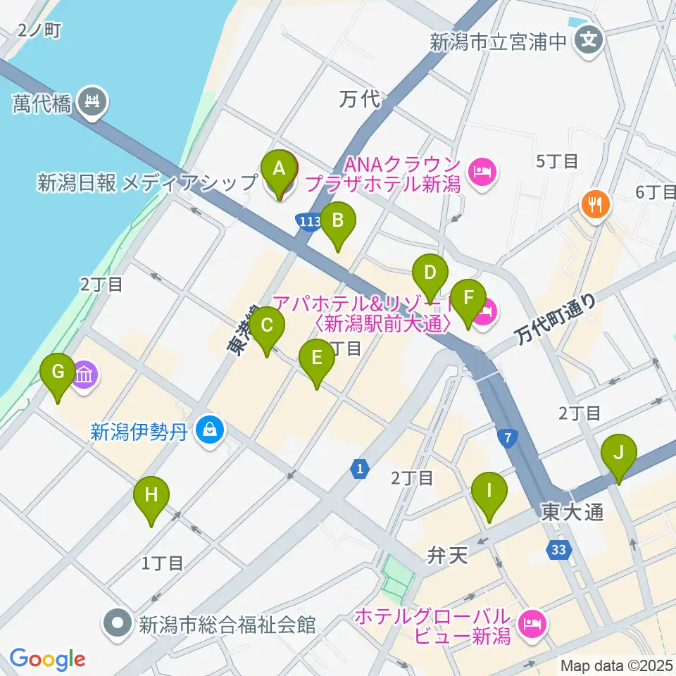 新潟日報メディアシップ 日報ホール周辺のコンビニエンスストア一覧地図