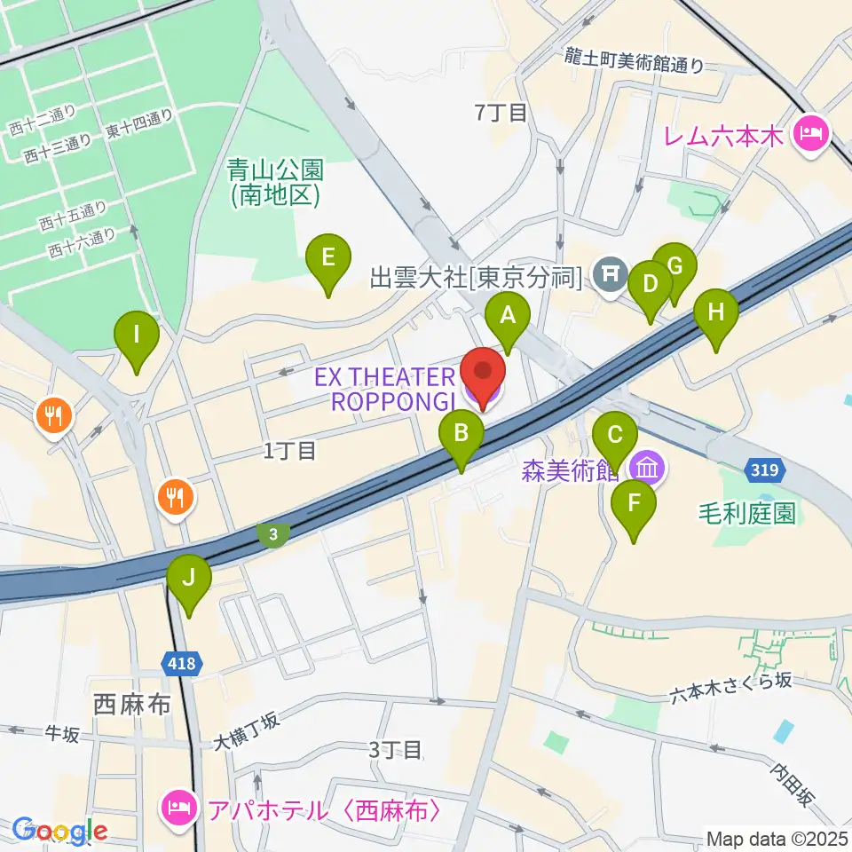 EXシアター六本木周辺のコンビニエンスストア一覧地図