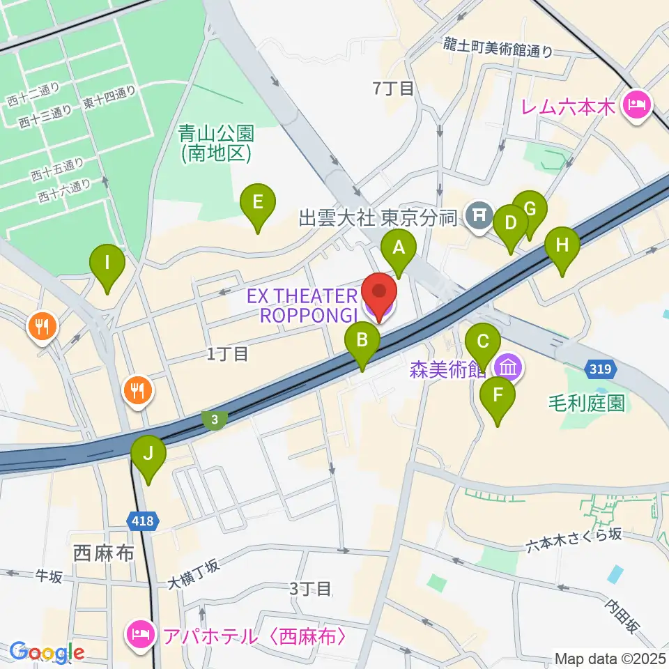 EXシアター六本木周辺のコンビニエンスストア一覧地図