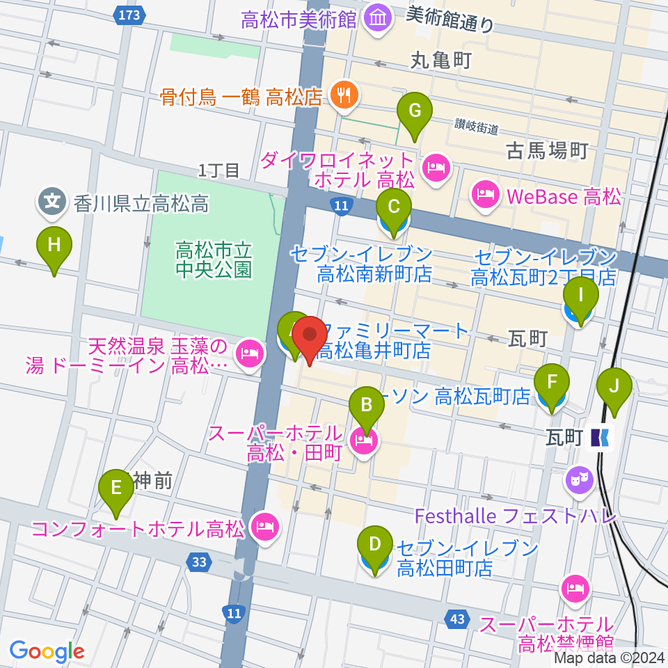 高松TOONICE周辺のコンビニエンスストア一覧地図