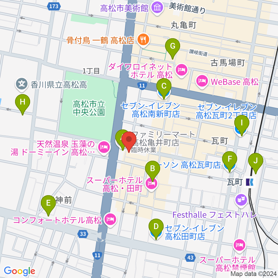 高松TOONICE周辺のコンビニエンスストア一覧地図