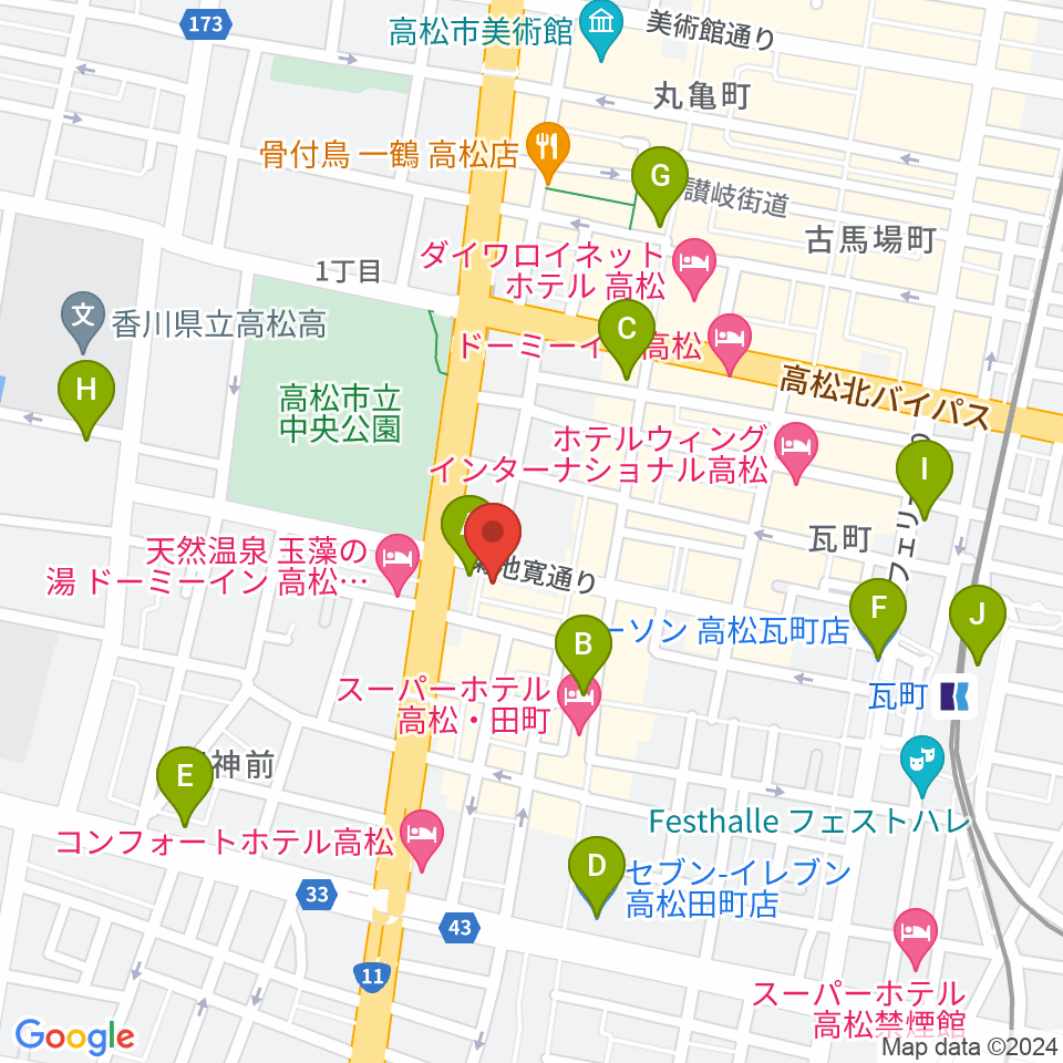 高松TOONICE周辺のコンビニエンスストア一覧地図