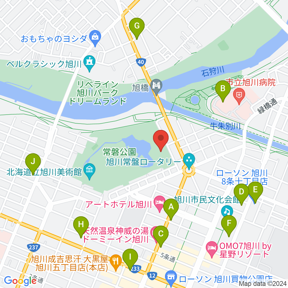 旭川市公会堂周辺のコンビニエンスストア一覧地図