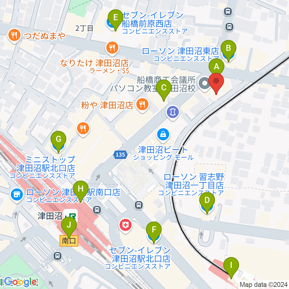 津田沼 Belle Amie周辺のコンビニエンスストア一覧地図