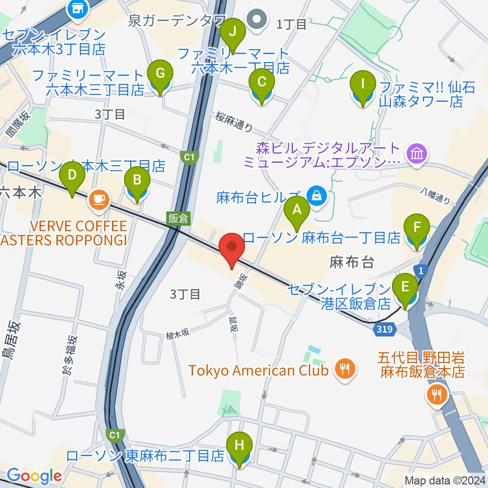 六本木ブルーシャトウ山瀬周辺のコンビニエンスストア一覧地図