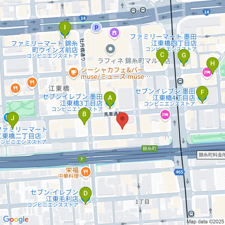 錦糸町ヒューズボックス周辺のコンビニエンスストア一覧地図