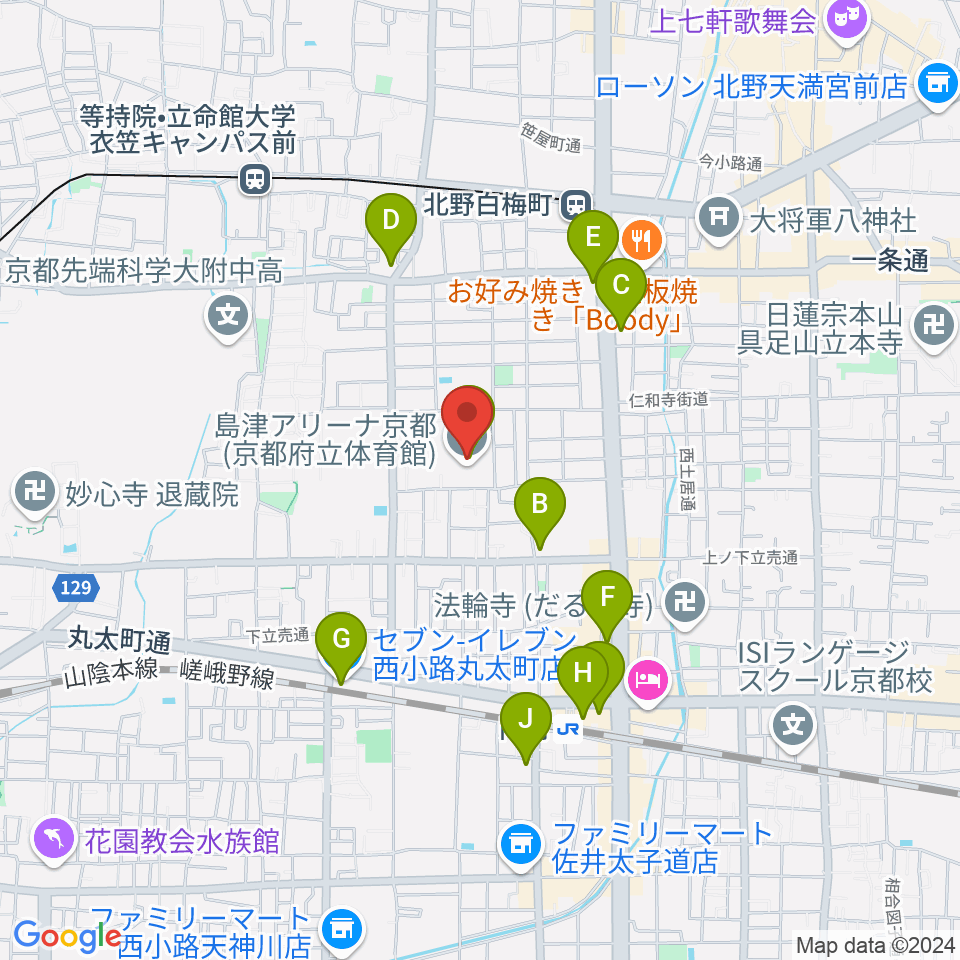 島津アリーナ京都周辺のコンビニエンスストア一覧地図