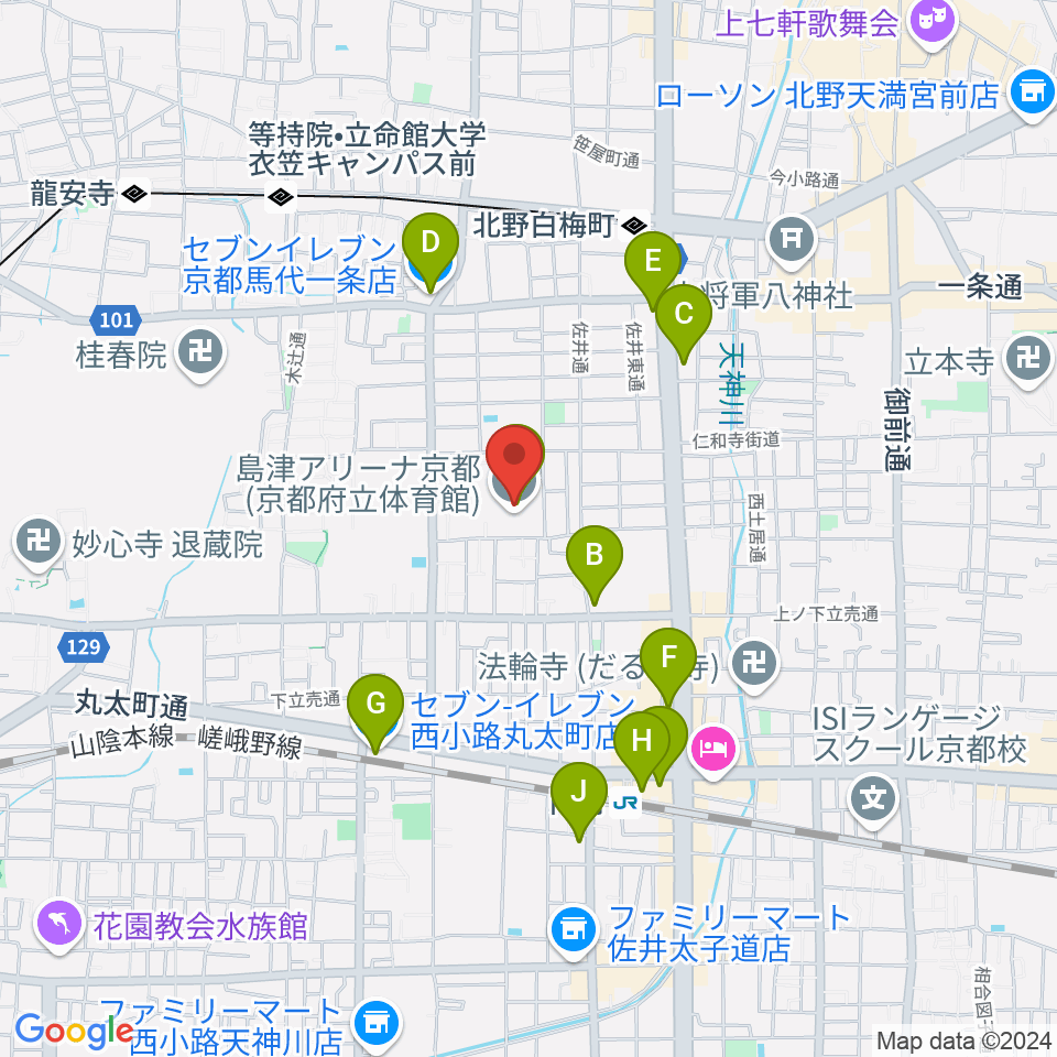 島津アリーナ京都周辺のコンビニエンスストア一覧地図