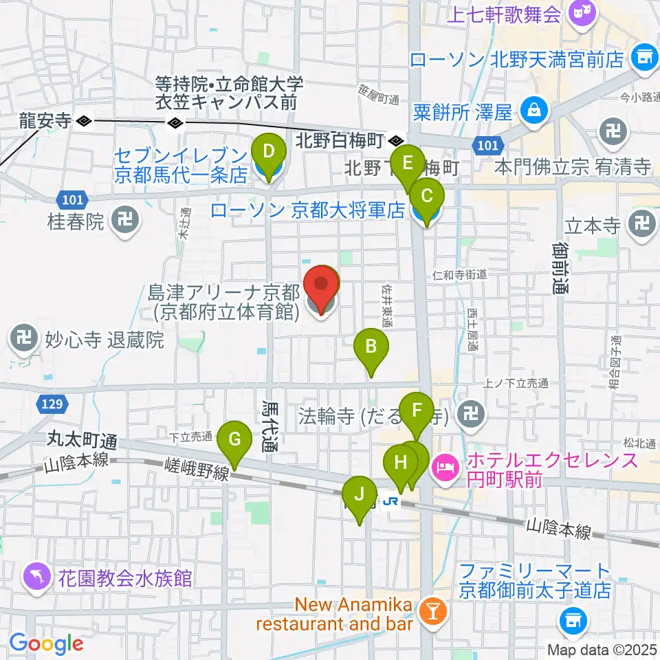 島津アリーナ京都周辺のコンビニエンスストア一覧地図