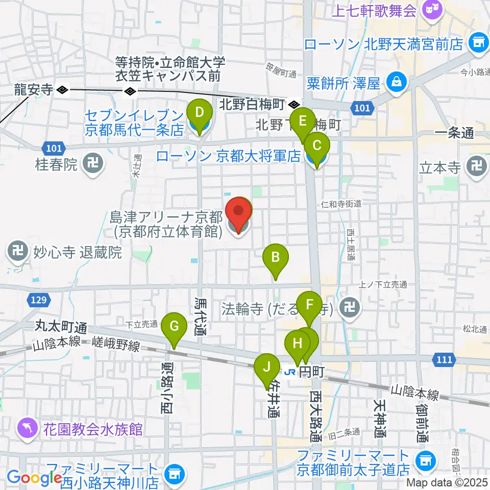 島津アリーナ京都周辺のコンビニエンスストア一覧地図