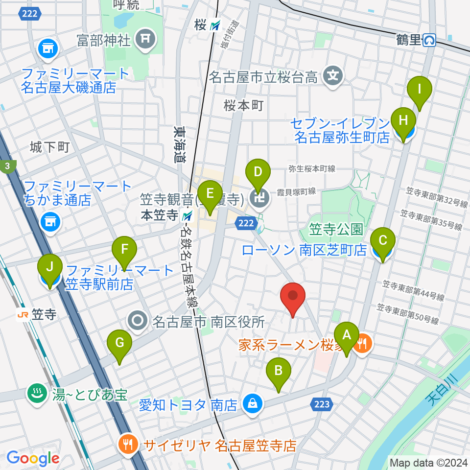 カジタ・ミュージック・スクール南教室周辺のコンビニエンスストア一覧地図