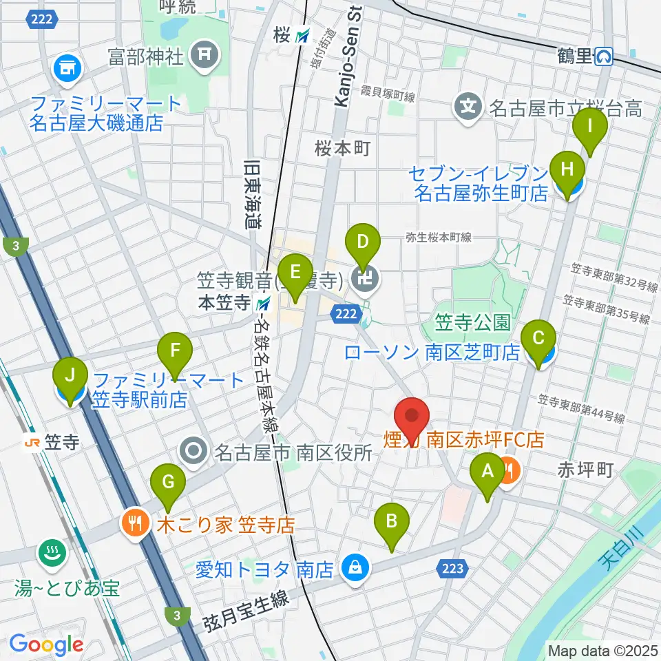 カジタ・ミュージック・スクール南教室周辺のコンビニエンスストア一覧地図