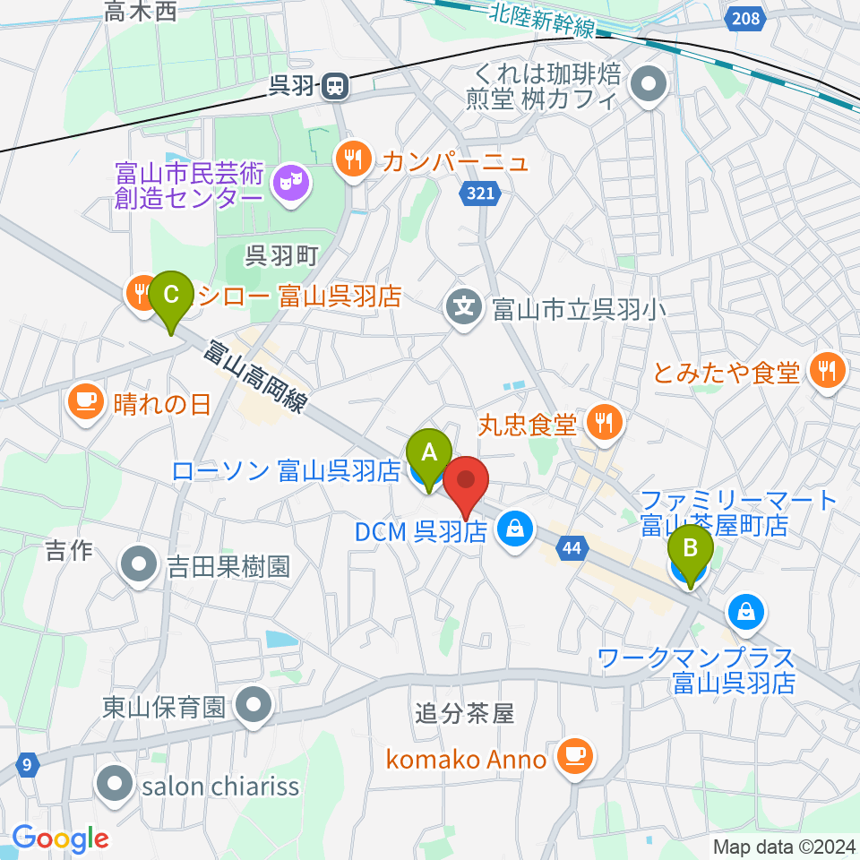 開進堂楽器 MPC呉羽周辺のコンビニエンスストア一覧地図