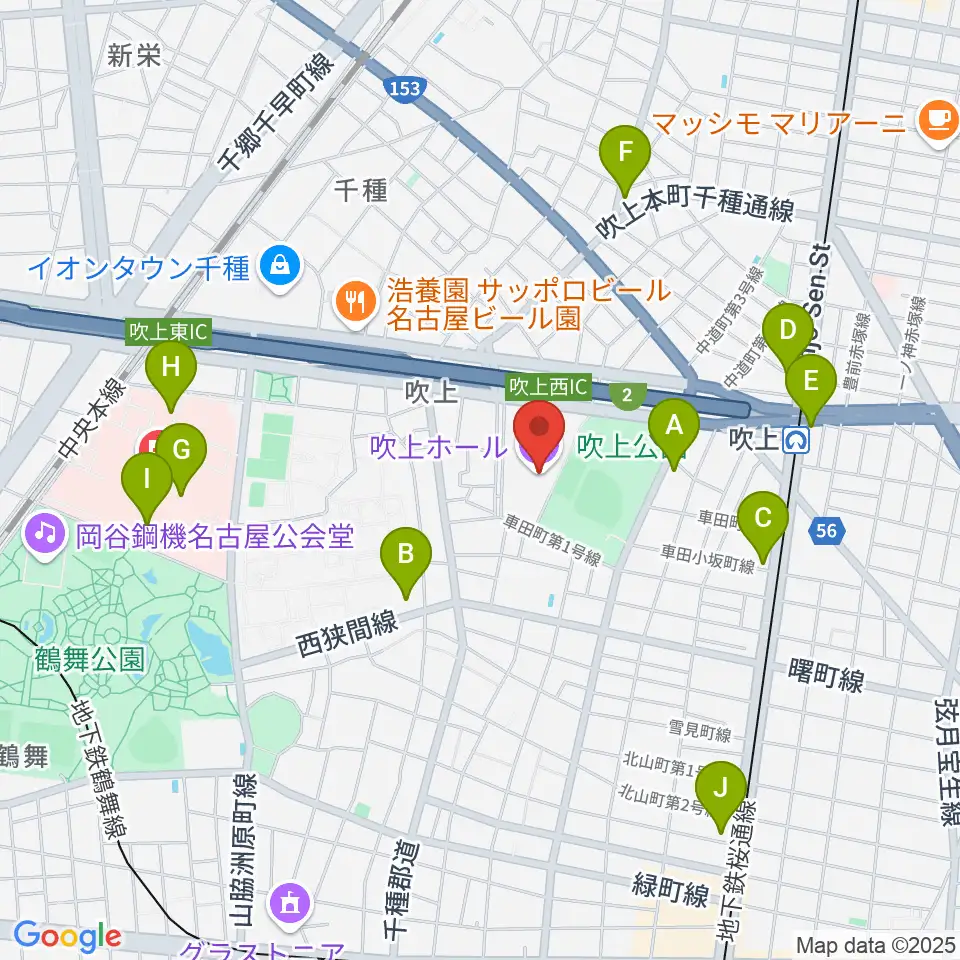 名古屋市中小企業振興会館 吹上ホール周辺のコンビニエンスストア一覧地図
