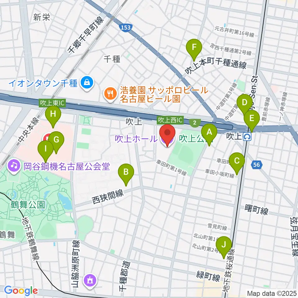 名古屋市中小企業振興会館 吹上ホール周辺のコンビニエンスストア一覧地図