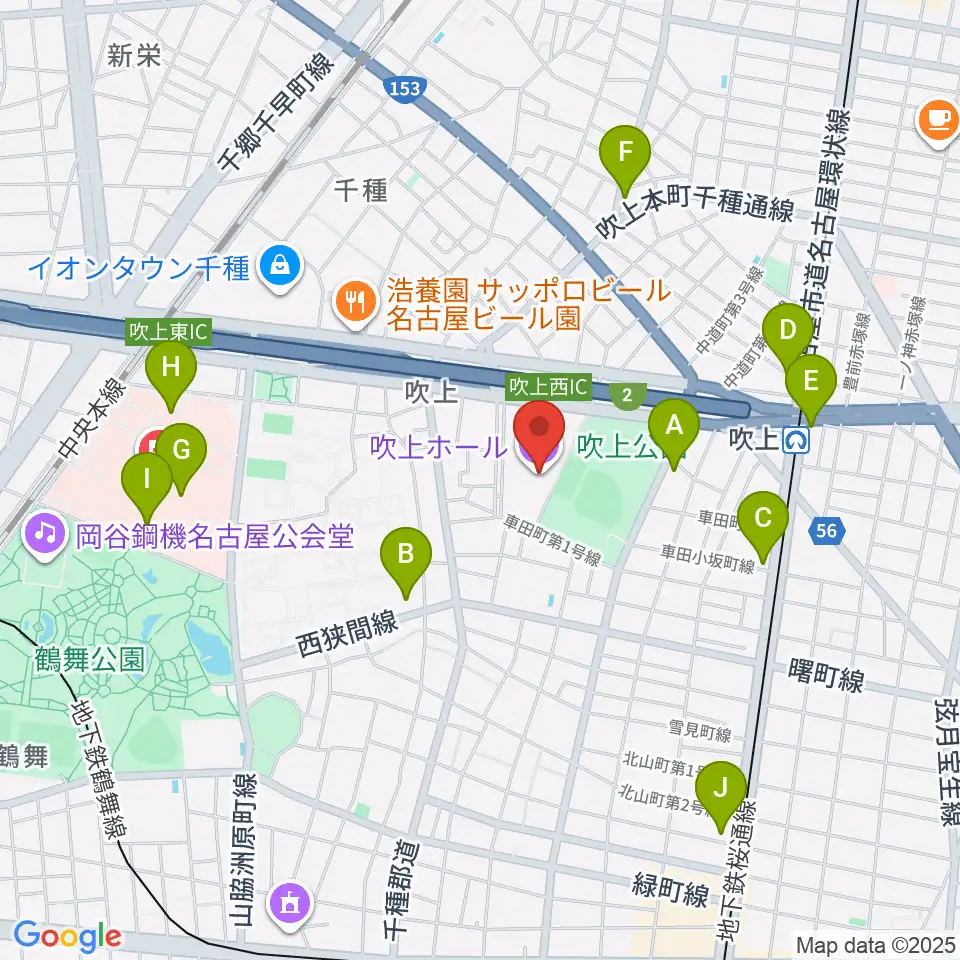 名古屋市中小企業振興会館 吹上ホール周辺のコンビニエンスストア一覧地図