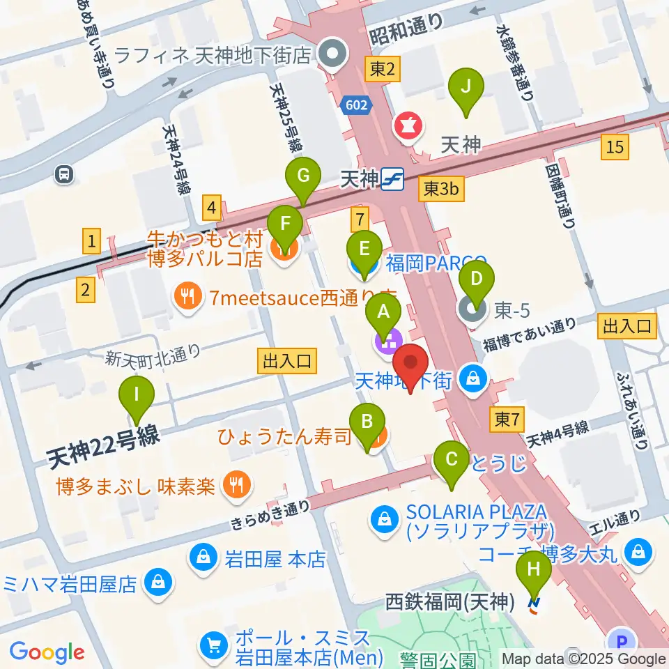 西鉄ホール周辺のコンビニエンスストア一覧地図