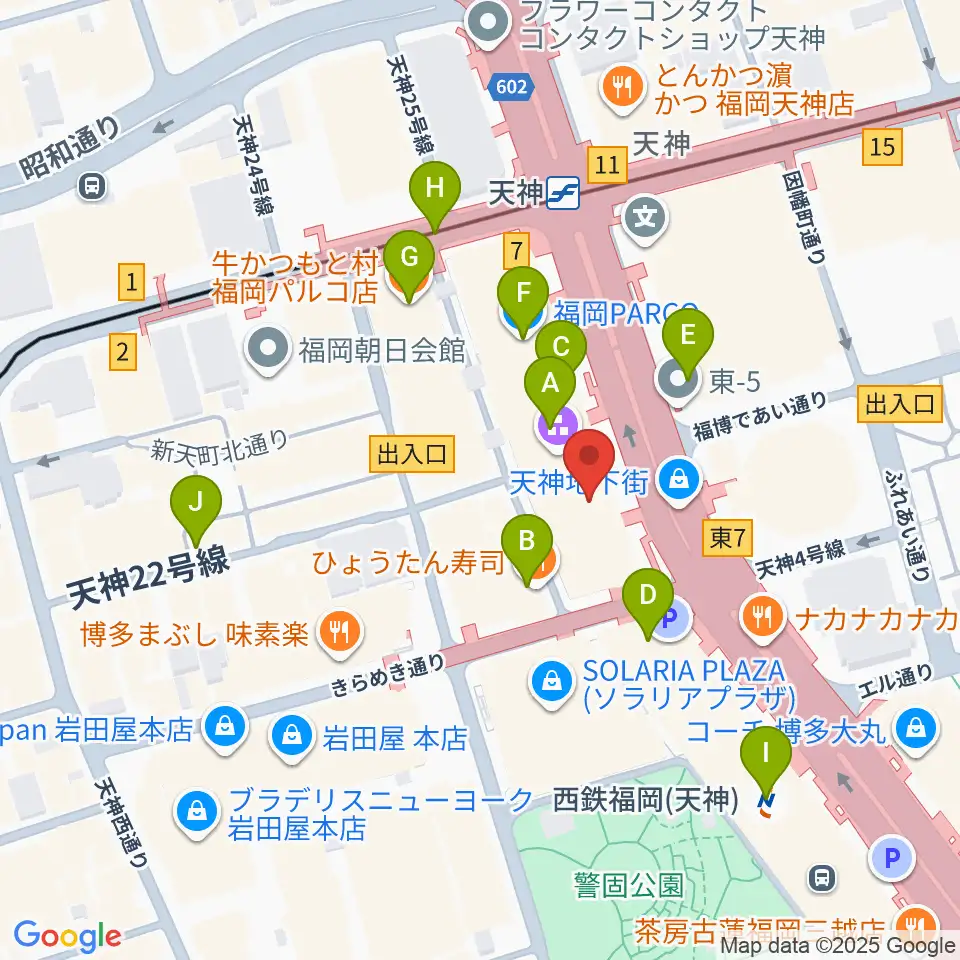 西鉄ホール周辺のコンビニエンスストア一覧地図