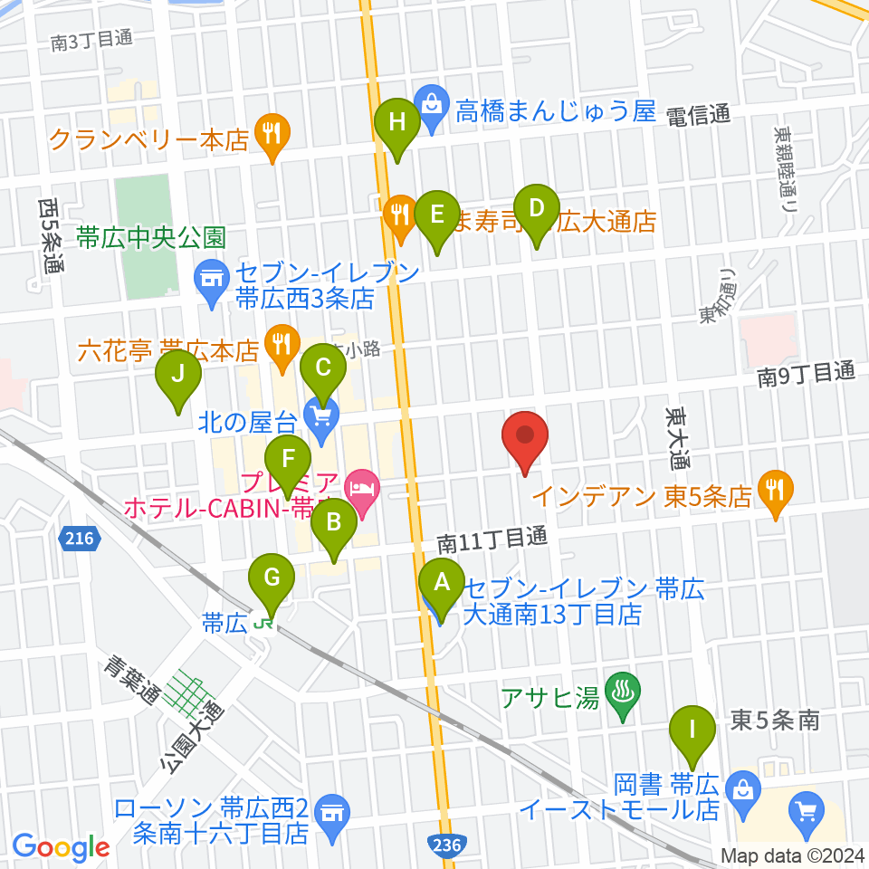 おびひろ市民ラジオ FM WING周辺のコンビニエンスストア一覧地図