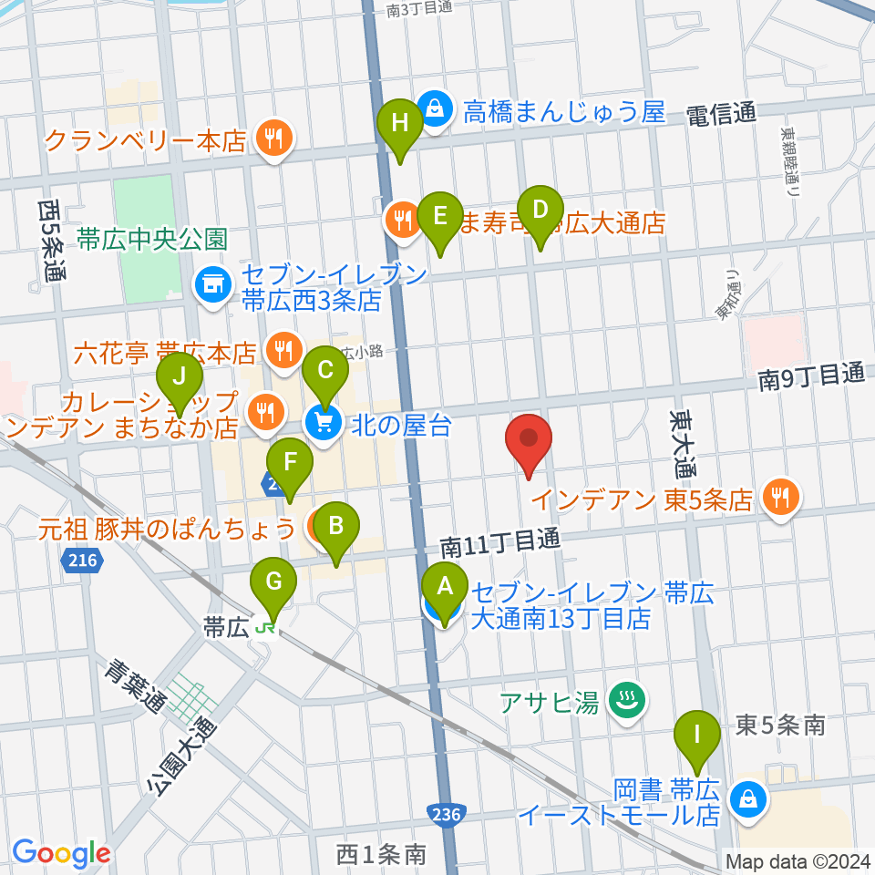 おびひろ市民ラジオ FM WING周辺のコンビニエンスストア一覧地図