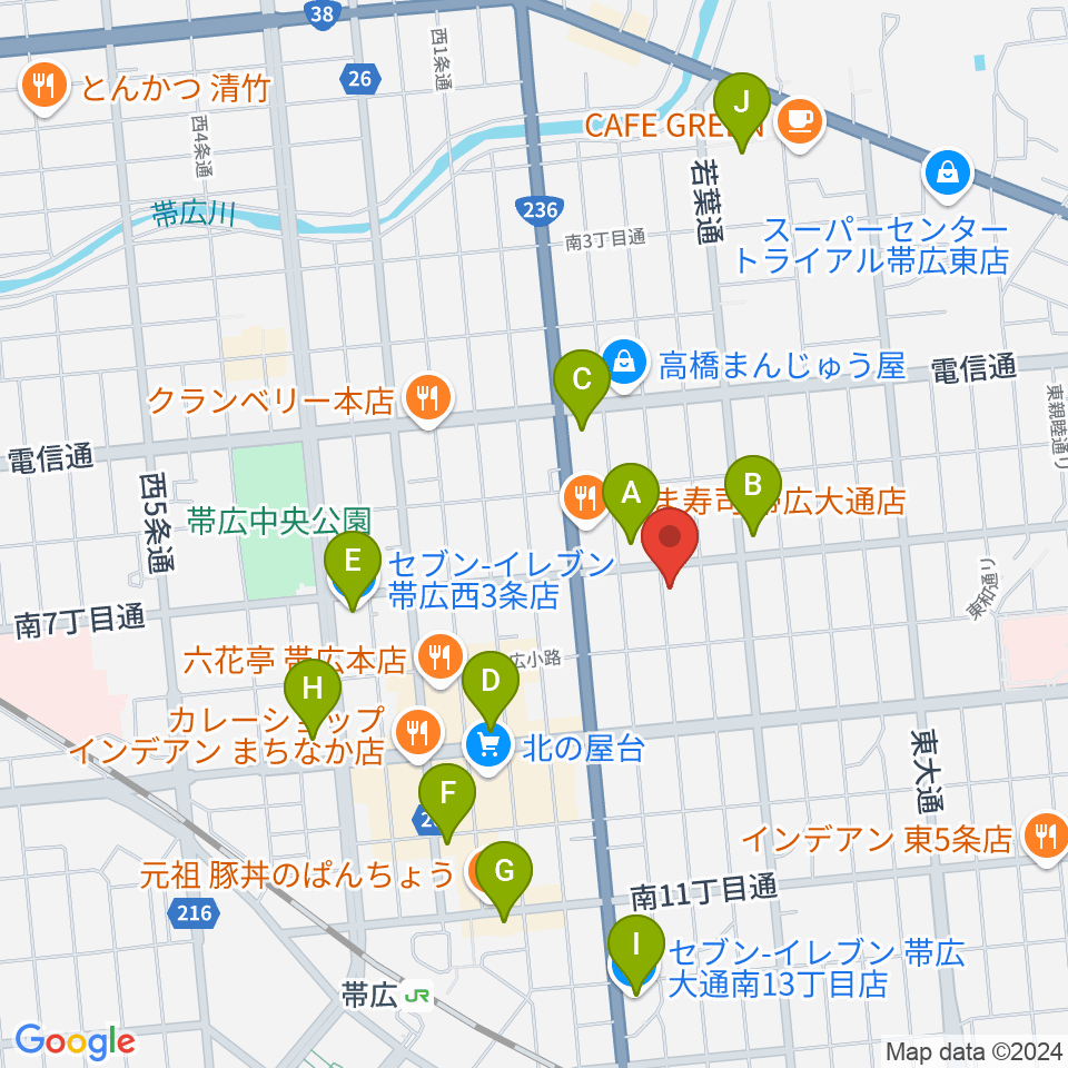 JAGA エフエムおびひろ周辺のコンビニエンスストア一覧地図