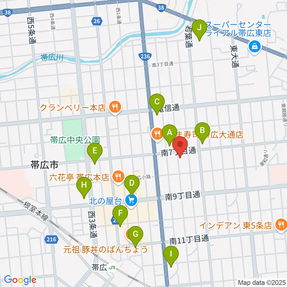 JAGA エフエムおびひろ周辺のコンビニエンスストア一覧地図