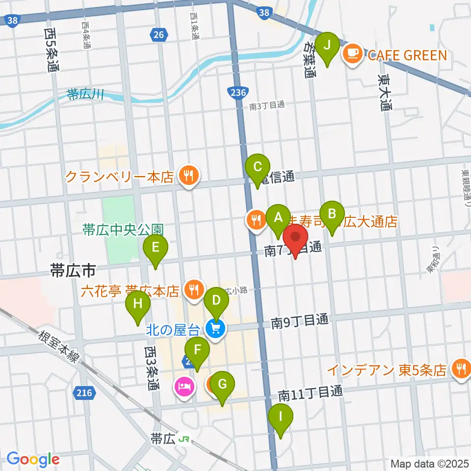JAGA エフエムおびひろ周辺のコンビニエンスストア一覧地図