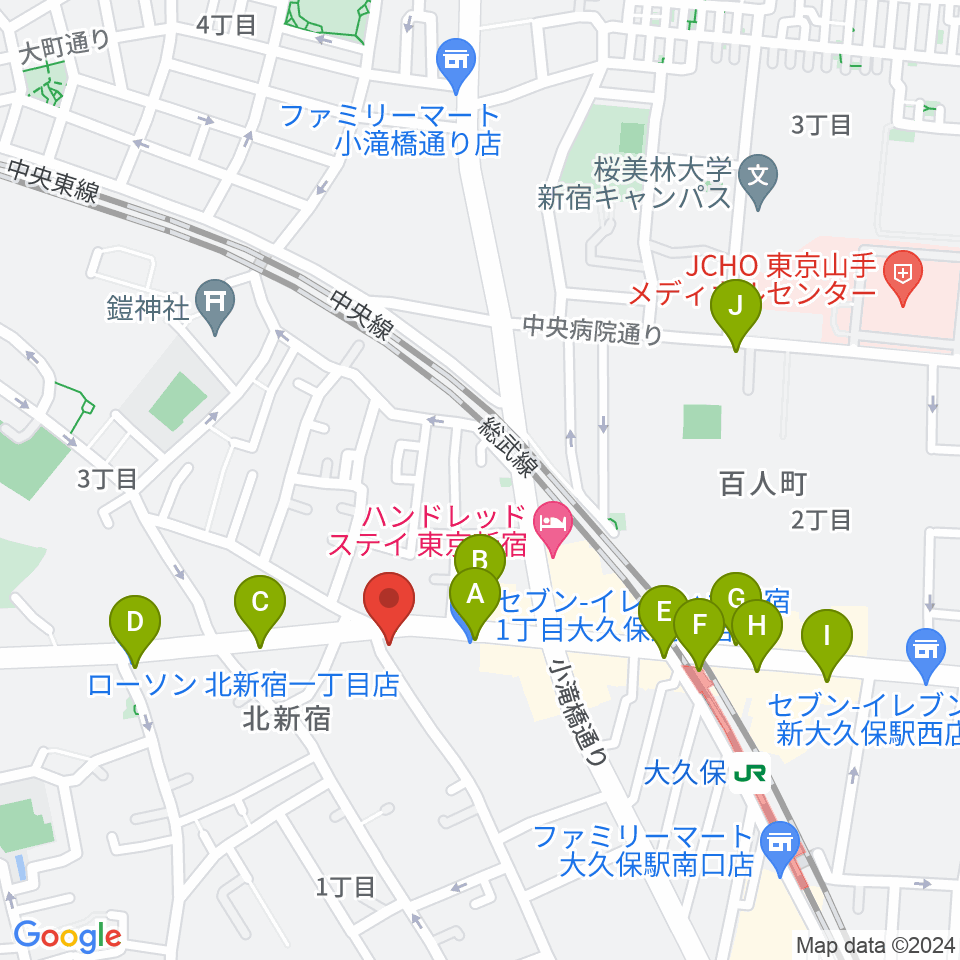 大久保ドルチェビータ周辺のコンビニエンスストア一覧地図