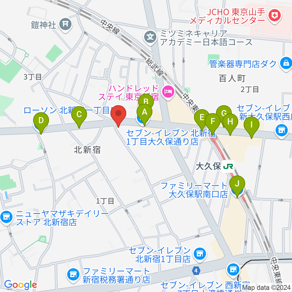 大久保ドルチェビータ周辺のコンビニエンスストア一覧地図