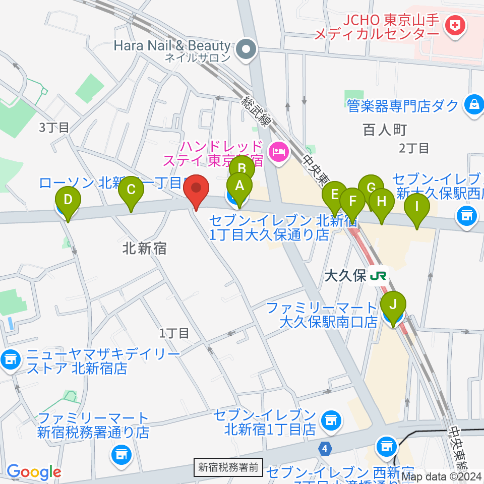 大久保ドルチェビータ周辺のコンビニエンスストア一覧地図