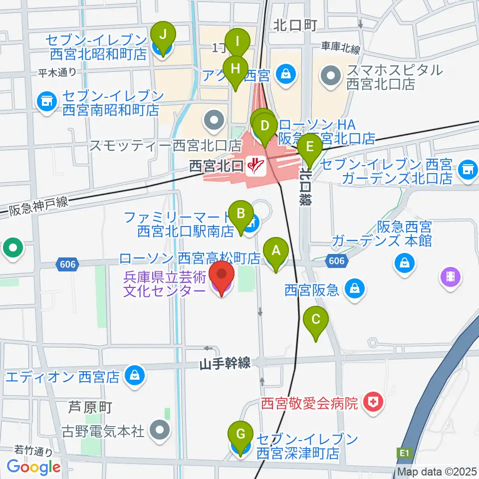兵庫県立芸術文化センター KOBELCO大ホール周辺のコンビニエンスストア一覧地図