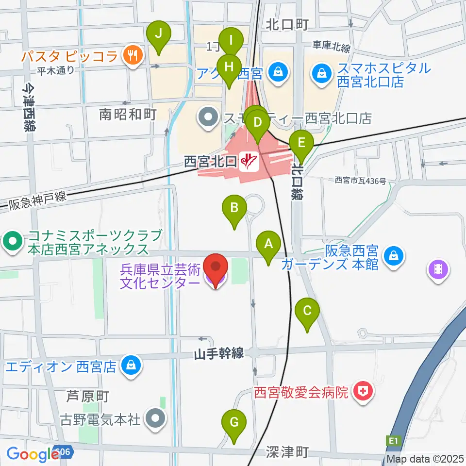 兵庫県立芸術文化センター KOBELCO大ホール周辺のコンビニエンスストア一覧地図