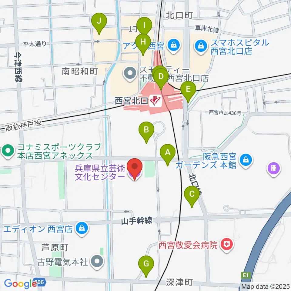 兵庫県立芸術文化センター KOBELCO大ホール周辺のコンビニエンスストア一覧地図