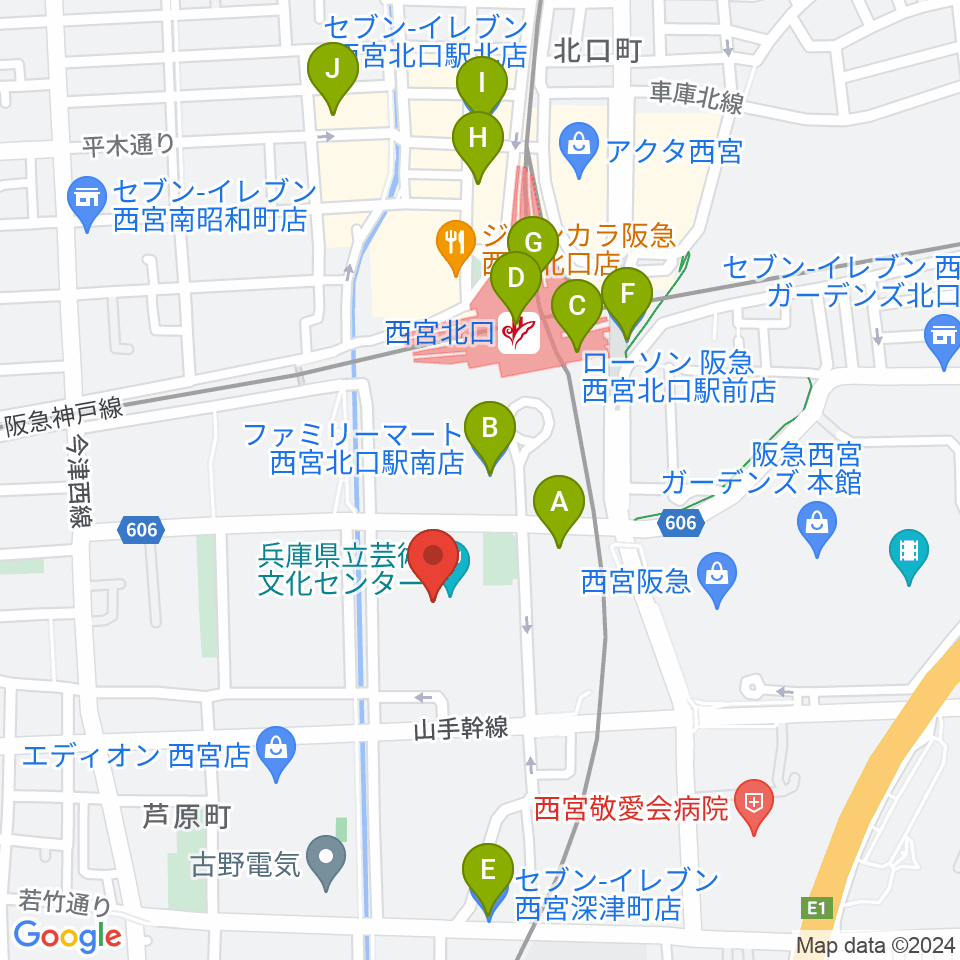 兵庫県立芸術文化センター 阪急中ホール周辺のコンビニエンスストア一覧地図