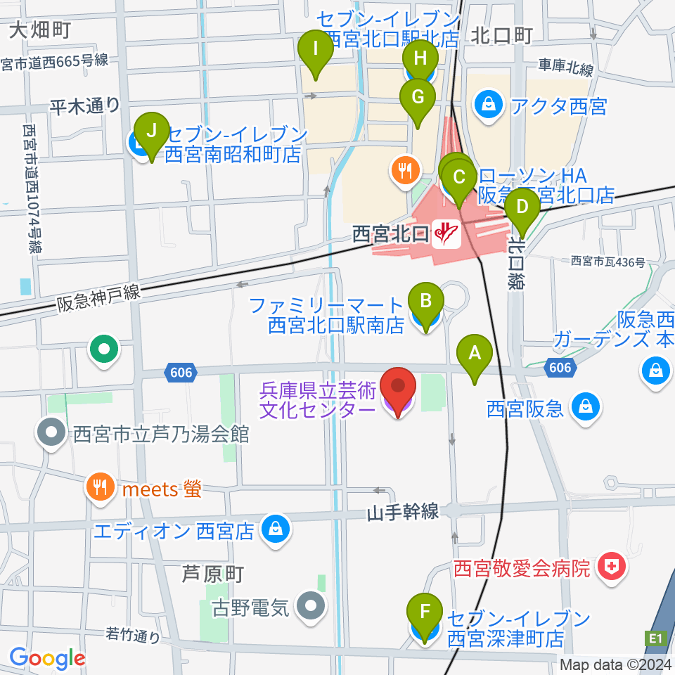 兵庫県立芸術文化センター 阪急中ホール周辺のコンビニエンスストア一覧地図