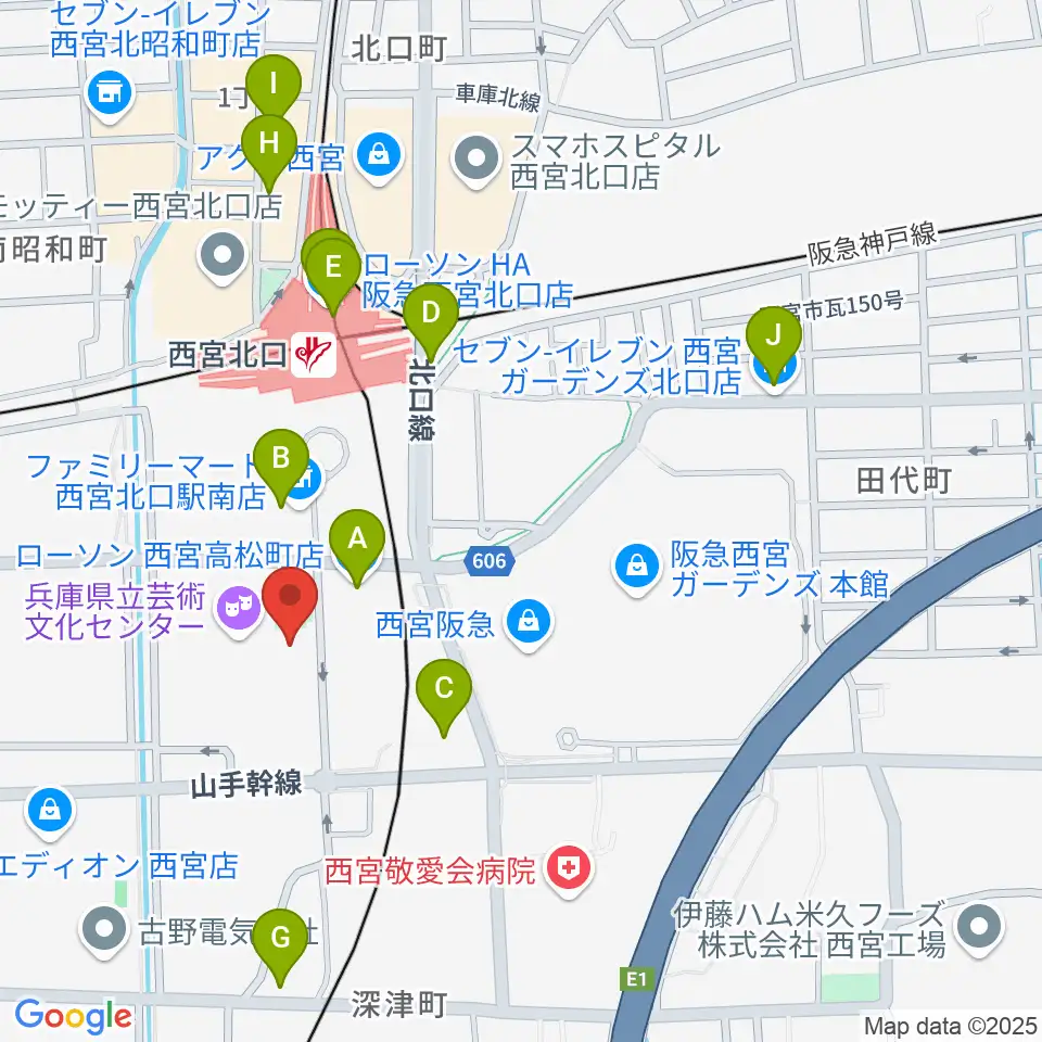 兵庫県立芸術文化センター 神戸女学院小ホール周辺のコンビニエンスストア一覧地図