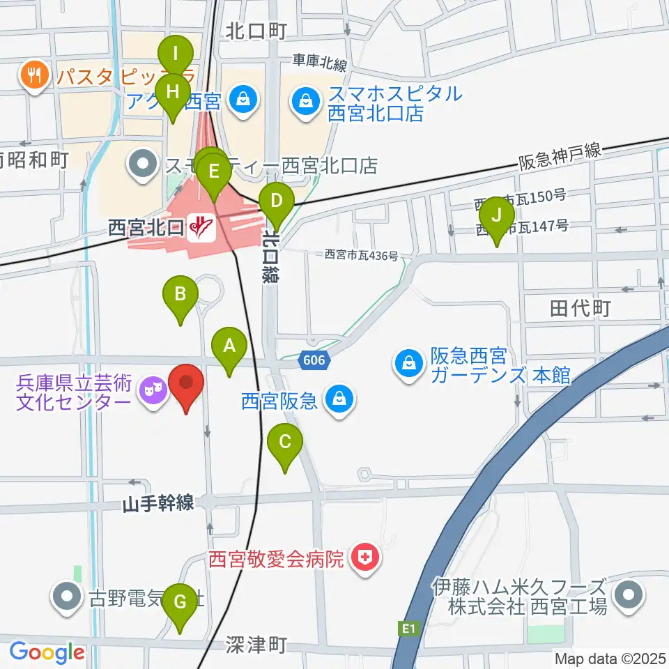 兵庫県立芸術文化センター 神戸女学院小ホール周辺のコンビニエンスストア一覧地図