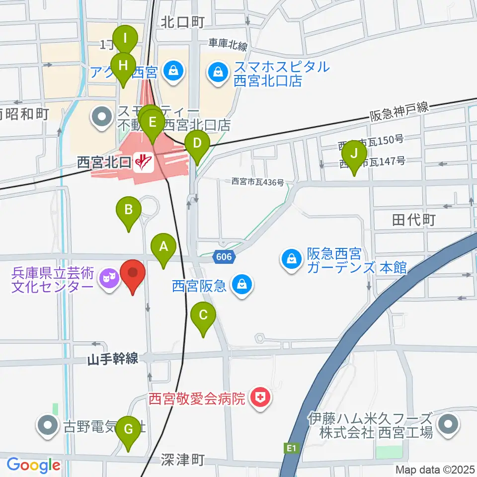兵庫県立芸術文化センター 神戸女学院小ホール周辺のコンビニエンスストア一覧地図