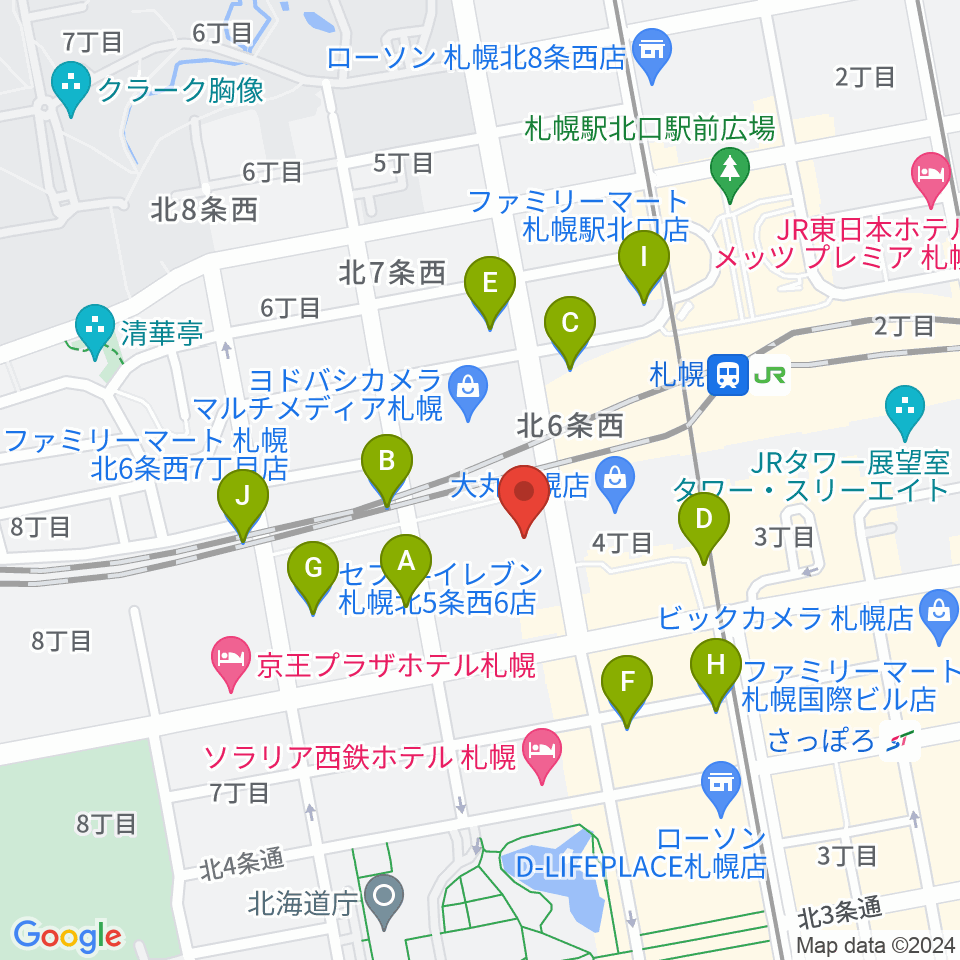 札幌センター ヤマハミュージック周辺のコンビニエンスストア一覧地図