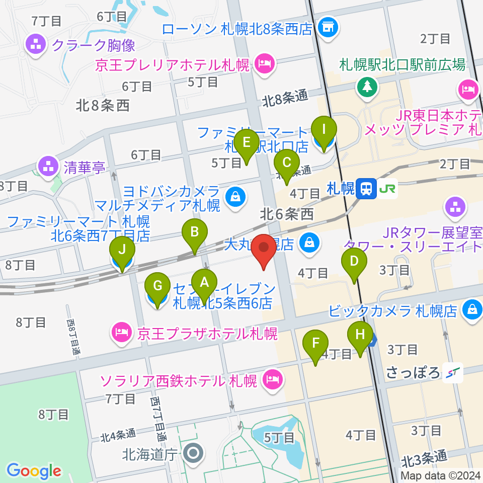 札幌センター ヤマハミュージック周辺のコンビニエンスストア一覧地図