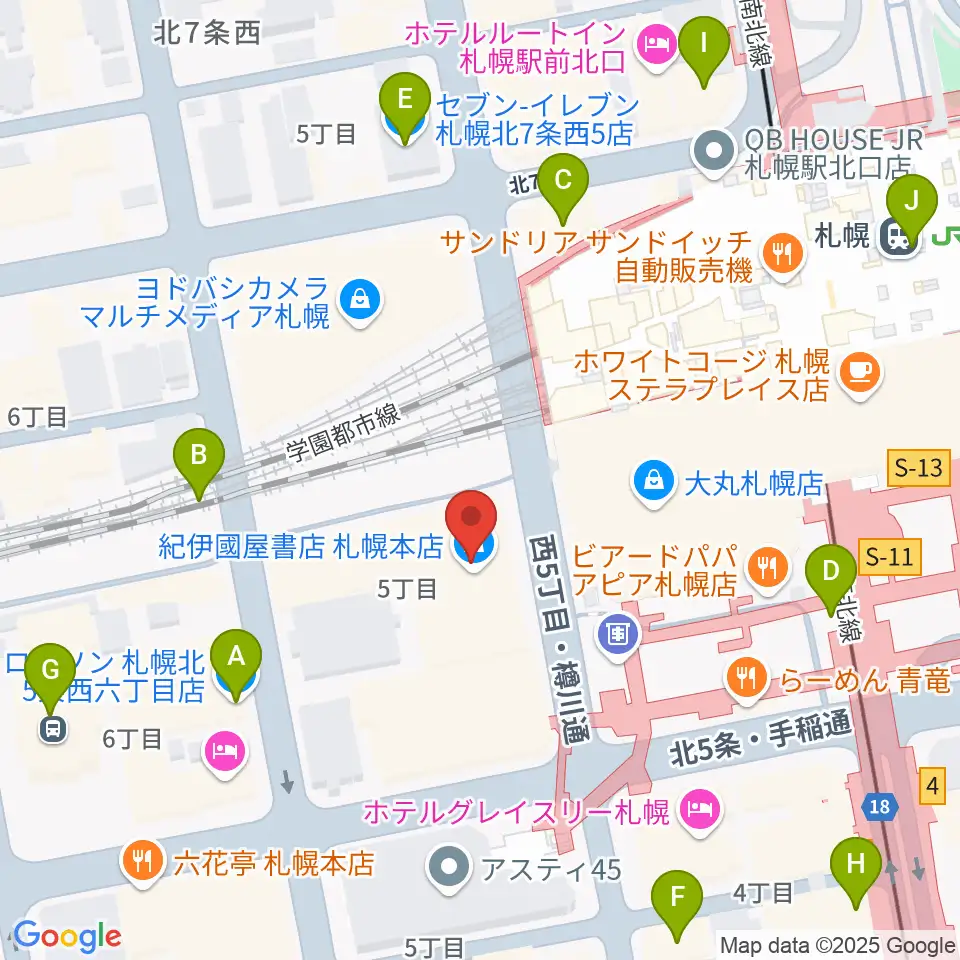 札幌センター ヤマハミュージック周辺のコンビニエンスストア一覧地図