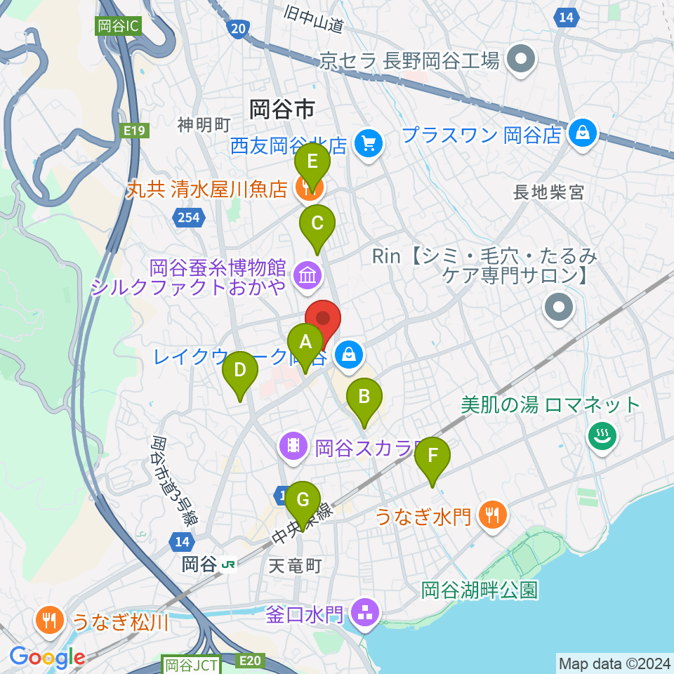 カノラホール 岡谷市文化会館周辺のコンビニエンスストア一覧地図