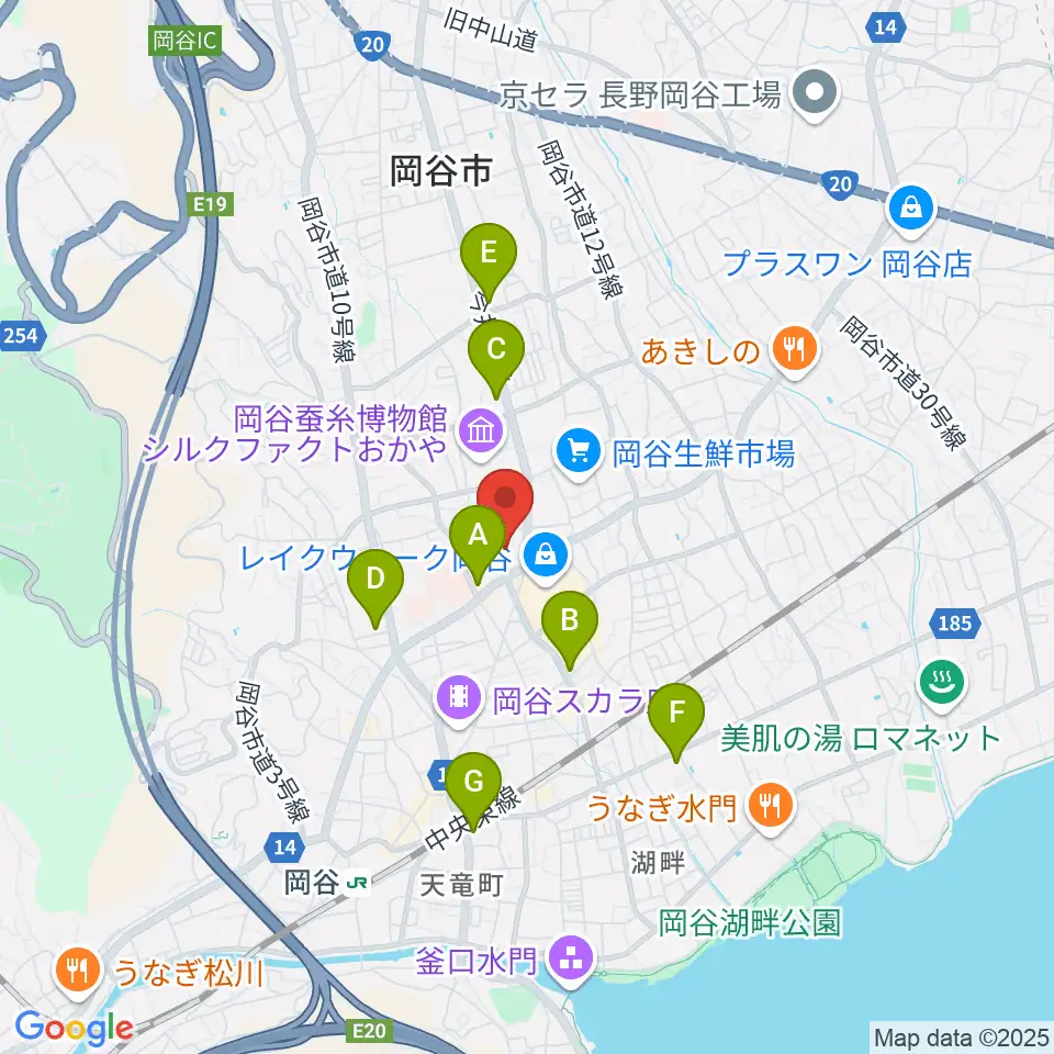 カノラホール 岡谷市文化会館周辺のコンビニエンスストア一覧地図