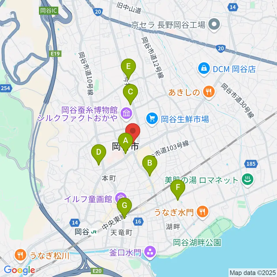 カノラホール 岡谷市文化会館周辺のコンビニエンスストア一覧地図