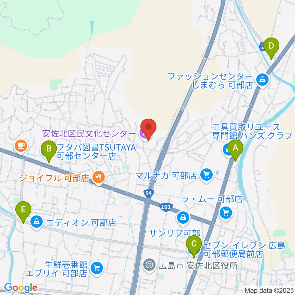 安佐北区民文化センター周辺のコンビニエンスストア一覧地図