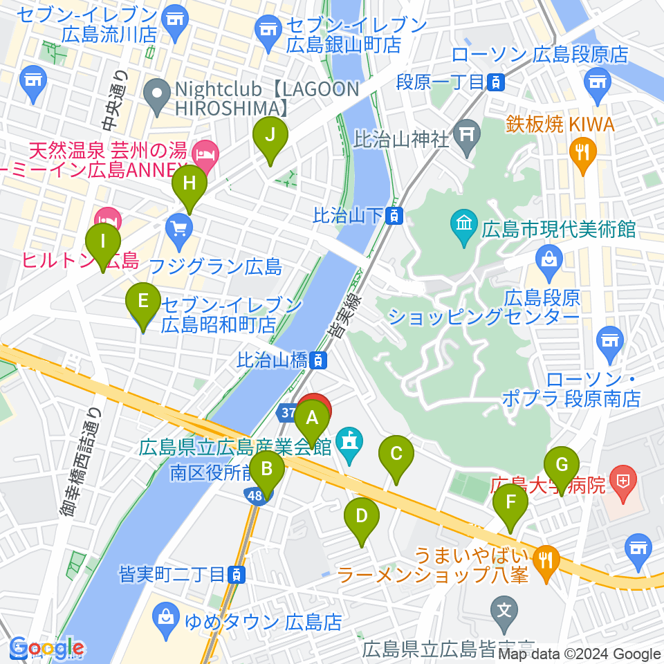 広島市南区民文化センター周辺のコンビニエンスストア一覧地図