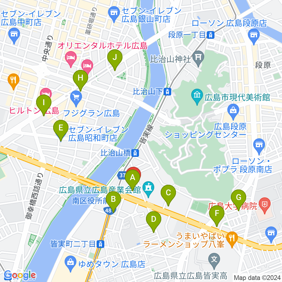 広島市南区民文化センター周辺のコンビニエンスストア一覧地図